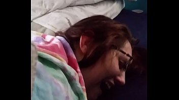 Husband fingers tight pussy and ass of nerdy brunette wife